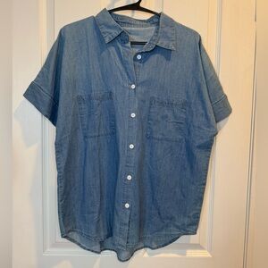 Blue Denim Wash Button Down Shirt Sleeve Shirt 100% Cotton Size S